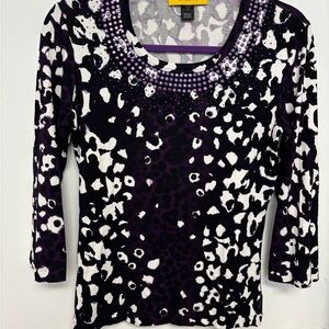 St. John purple printed long sleeve top with beads size small